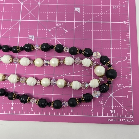 VINTAGE ART ARTHUR PEPPER BLACK & WHITE BEAD DOUBLE STRAND NECKLACE JEWELRY - Picture 11 of 14
